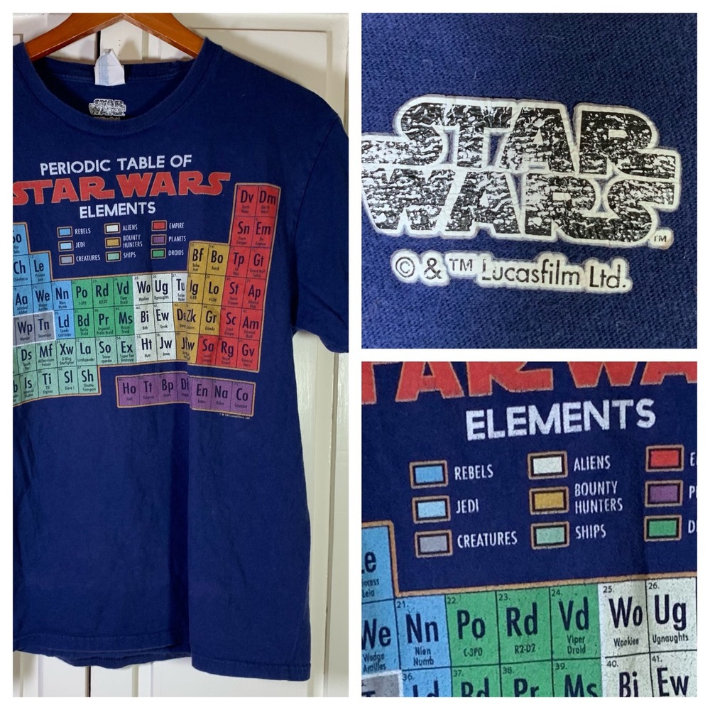 Star Wars Periodic Table of Elements Navy Blue‎ Graphic T-Shirt Mens Medium